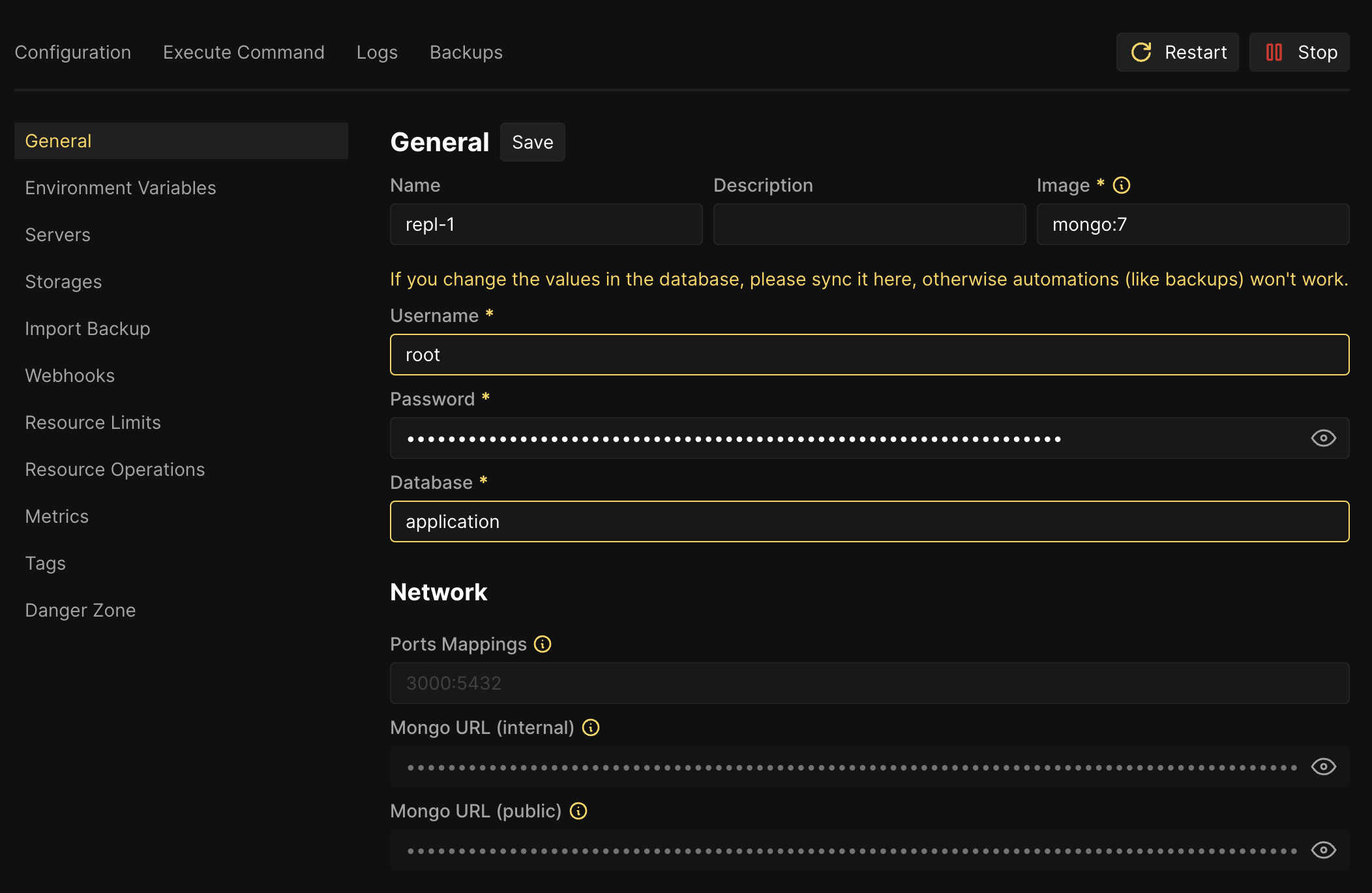 Coolify MongoDB configuration