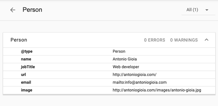 Image of Google structured data testing tool results person